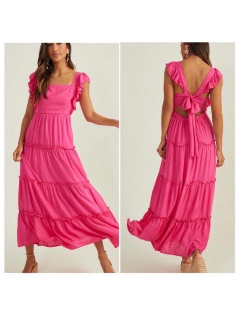 Altar’d State Hot Pink Tiered Maxi Dress